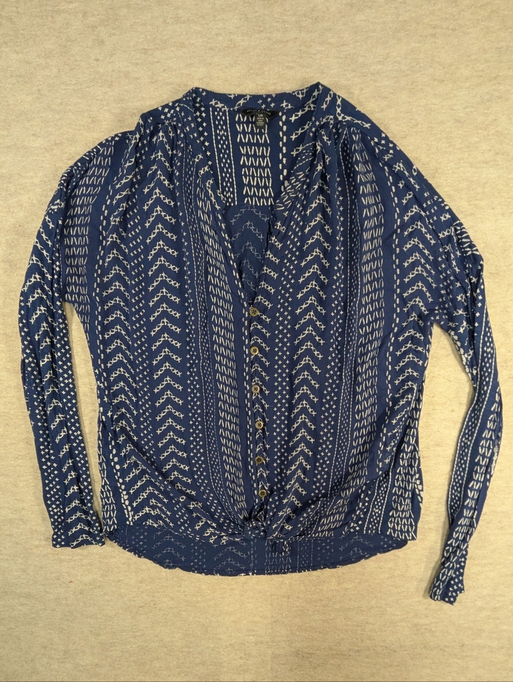 Lucky Brand Navy & White Patterned Button-Down Top
